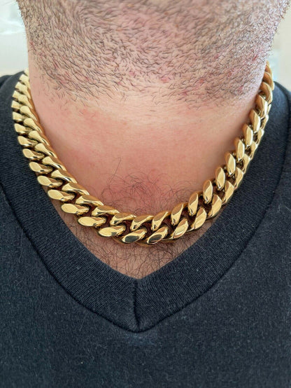 Miami Cuban CHOKER Chain Solid 14k Gold Over SS HipHop Necklace Mens Womens 16mm