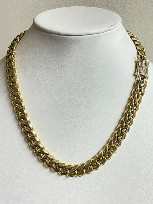 Miami Cuban Link CHOKER Chain Real Gold Over SS Necklace Iced Clasp Mens Ladies