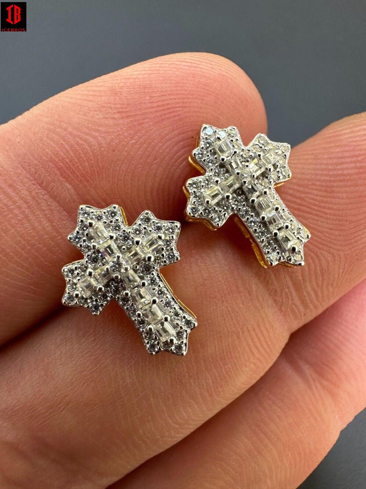 Gothic Cross Large Earrings Real 925 Silver Iced Moissanite Hip Hop Mens Ladies