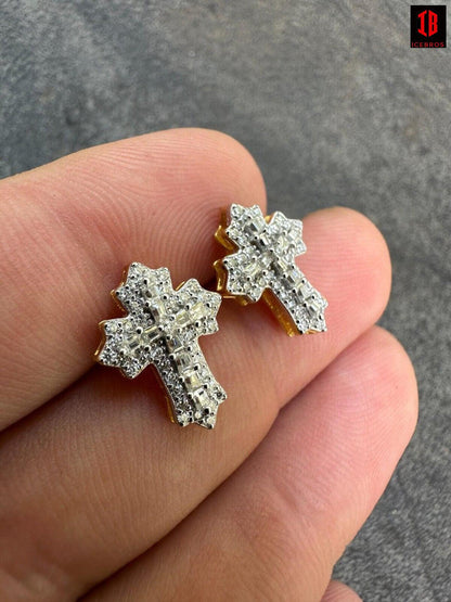 Gothic Cross Large Earrings Real 925 Silver Iced Moissanite Hip Hop Mens Ladies