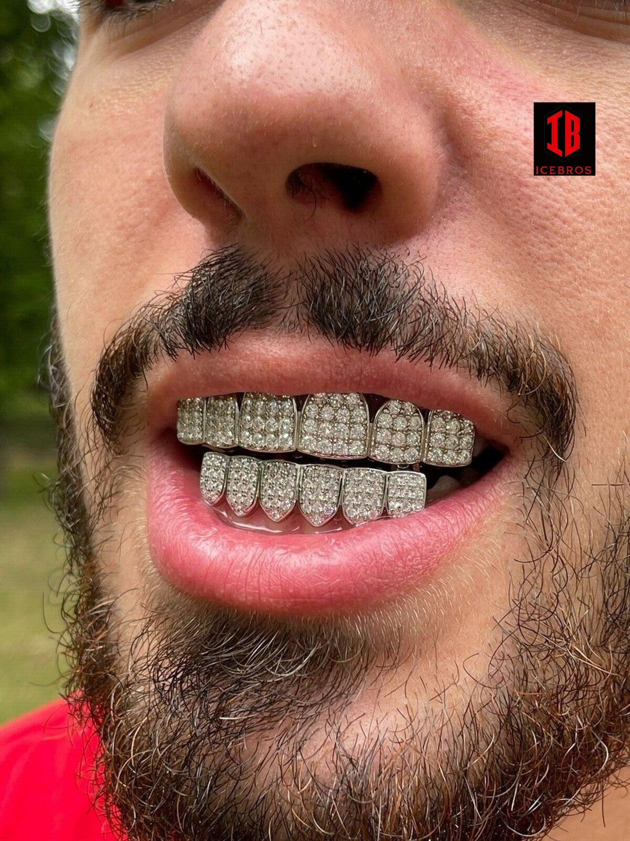 10k 14k MOISSANITE GRILLZ Passes Diamond Test Teeth Top & Bottom Hip Hop 925 Silver Iced