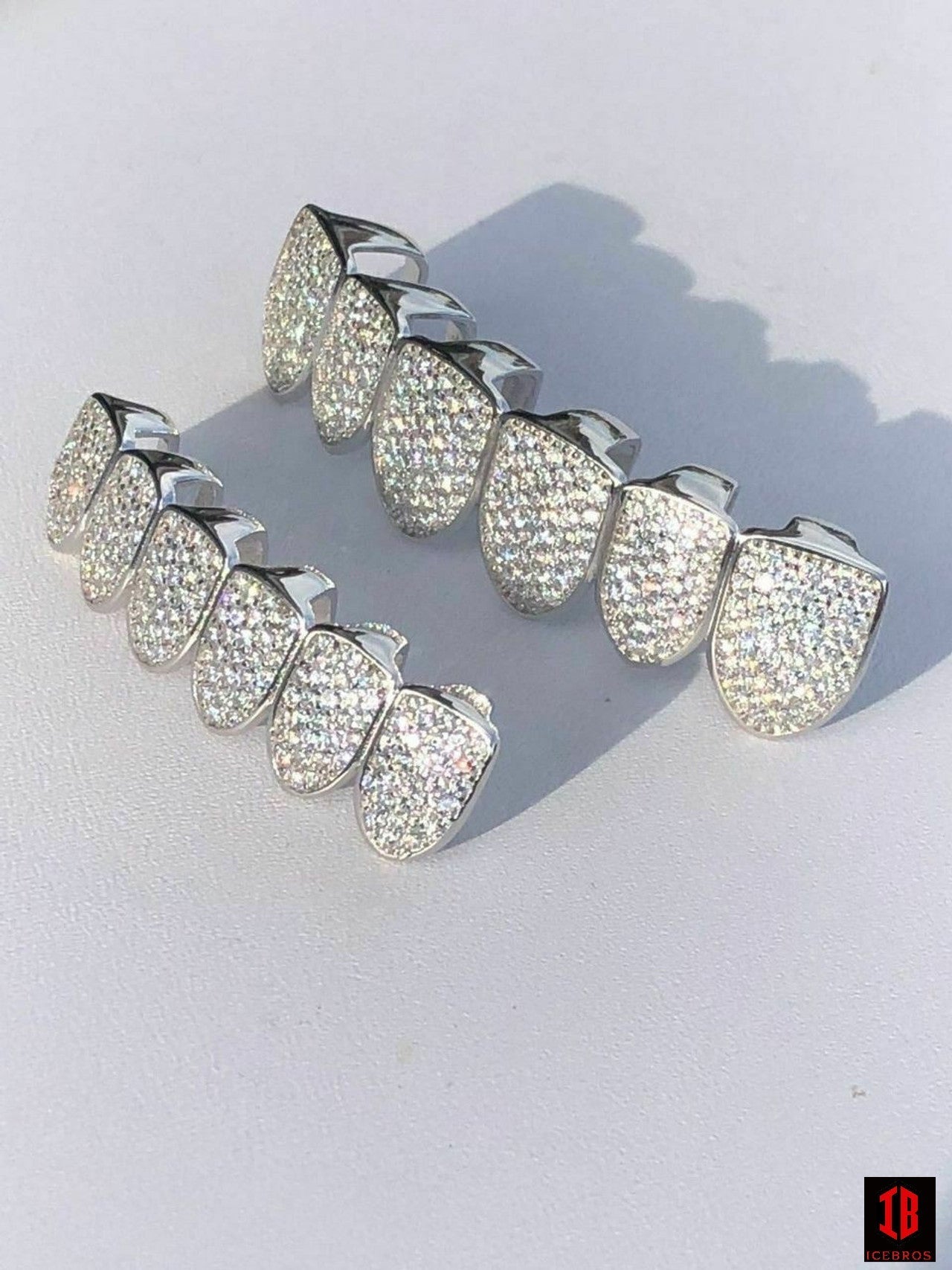 10k 14k MOISSANITE GRILLZ Passes Diamond Test Teeth Top & Bottom Hip Hop 925 Silver Iced