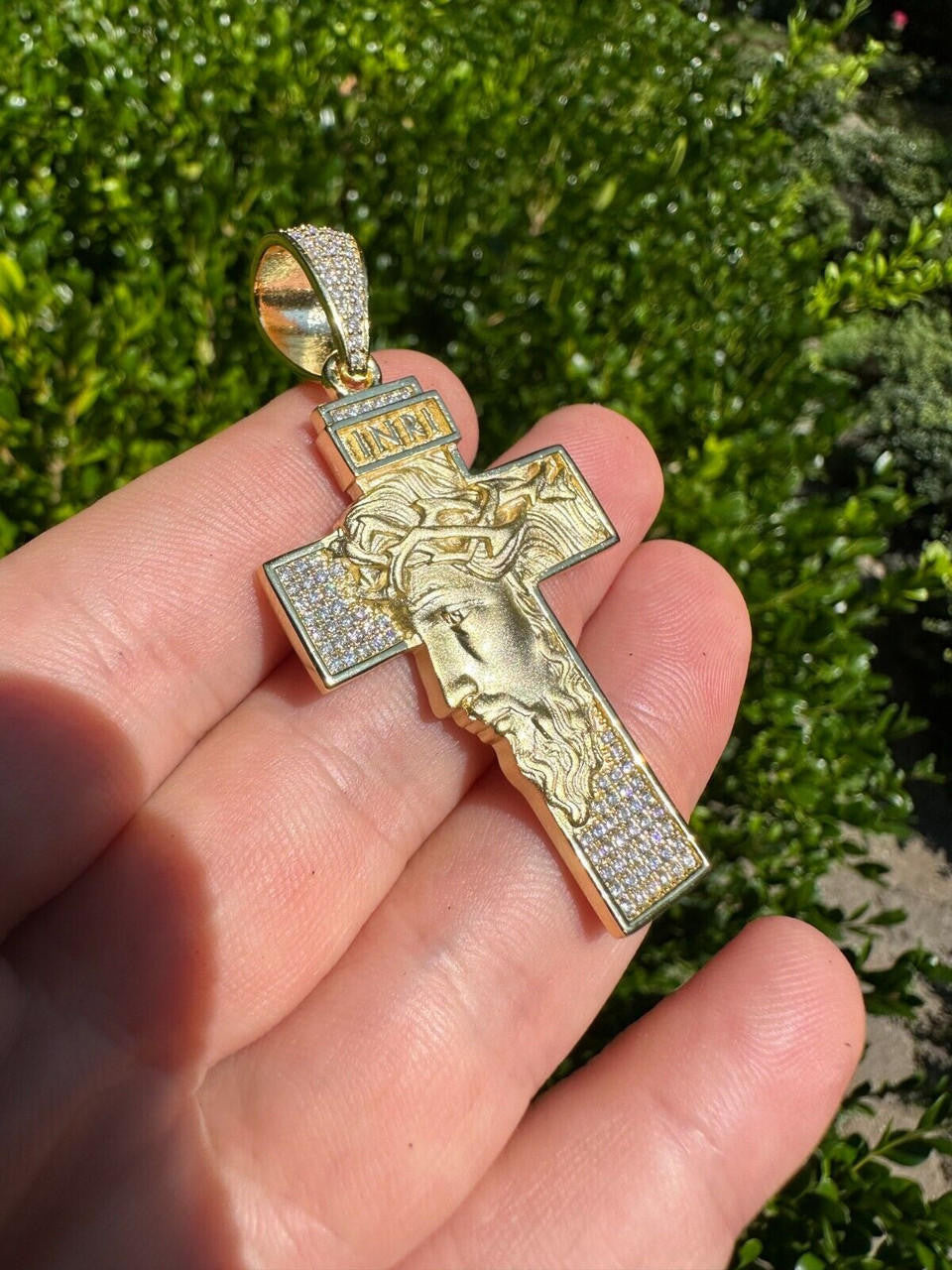 MOISSANITE Jesus Face On Cross Pendant Iced Necklace Real 925 Silver / 14k Gold