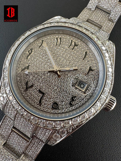 16ct MOISSANITE Men's Presidential Watch Honeycomb Set Iced Arabic Dial