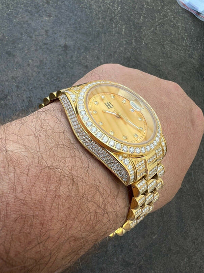 Real MOISSANITE Automatic Presidential Watch Gold Iced Hip Hop Pass Diamond Test