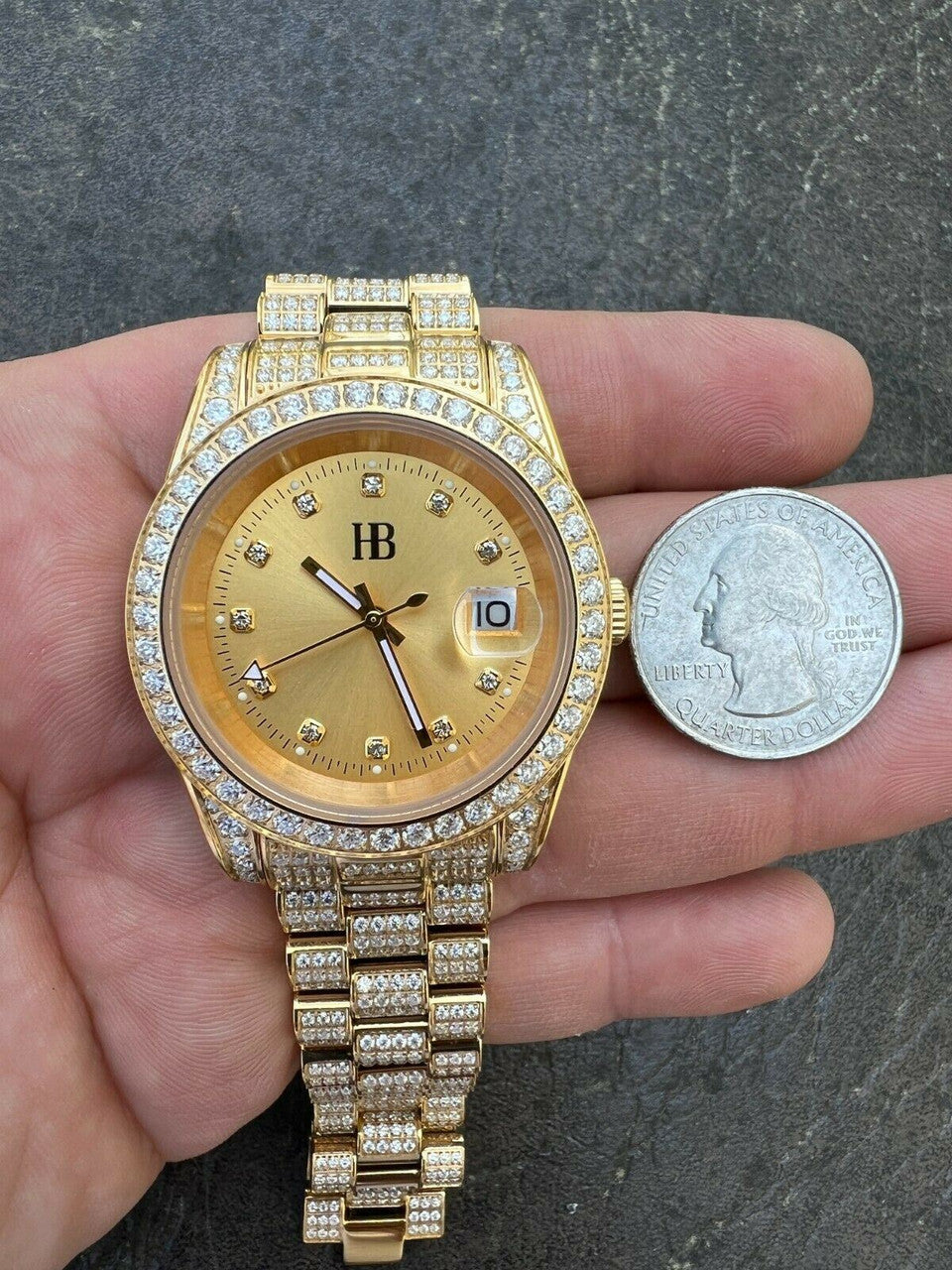 Real MOISSANITE Automatic Presidential Watch Gold Iced Hip Hop Pass Diamond Test