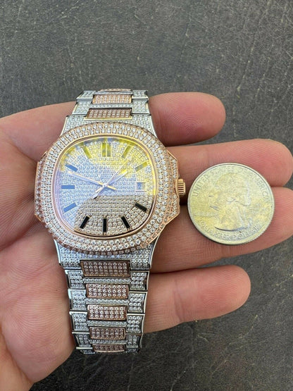 Real MOISSANITE Mens Watch Fully Iced Rose Stainless Hip Hop Passes Diamond Test