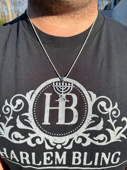 Real Moissanite Pendant Iced Jewish Menorah Hebrew Israelite Necklace 925 Silver