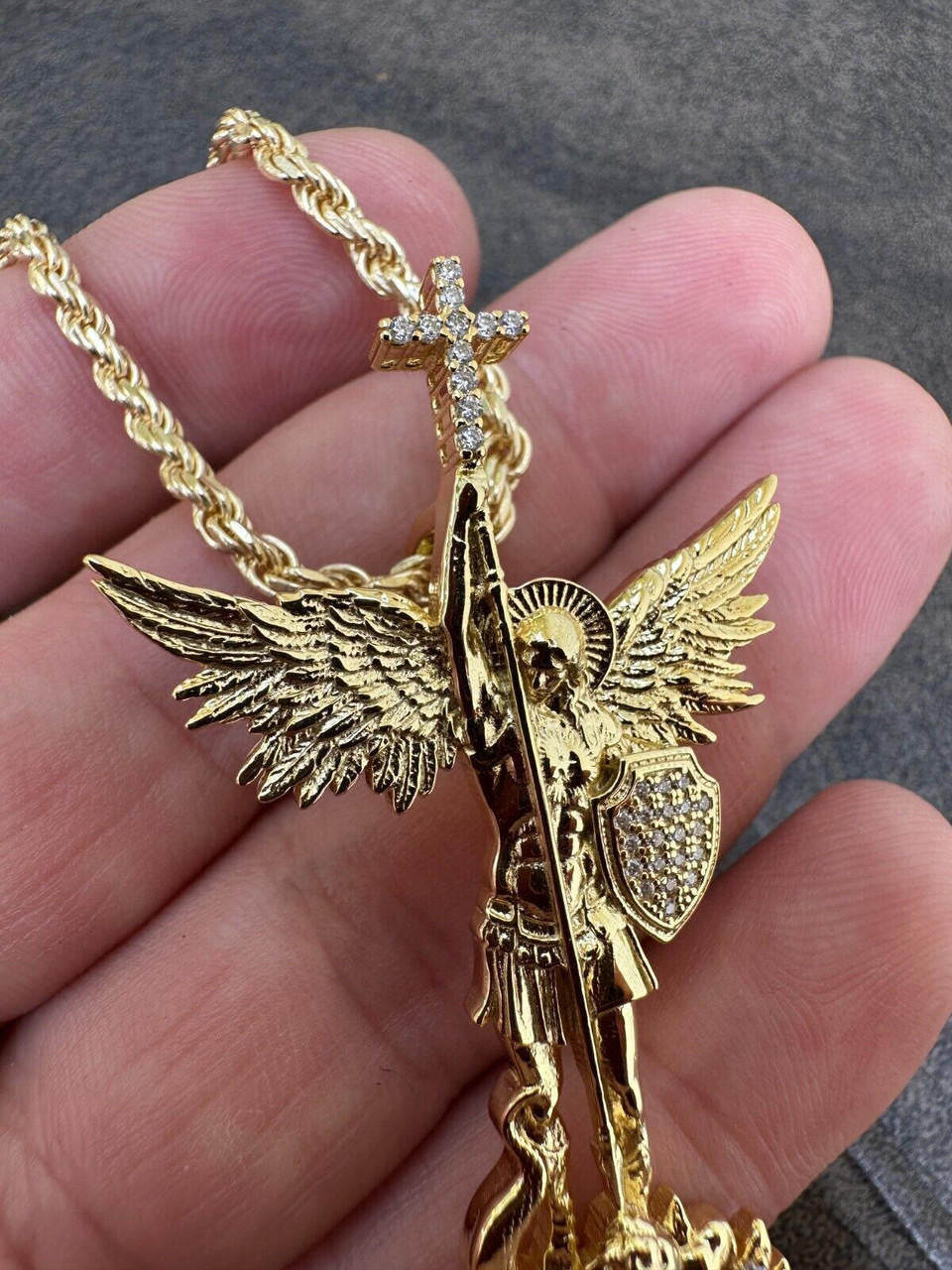 MOISSANITE Real Solid 10k Gold Saint Michael Slaying Dragon Pendant - 3 Sizes