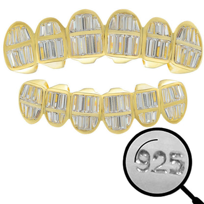 925 Silver 14k Gold Filled Baguette Diamond GRILLZ Teeth All Grills