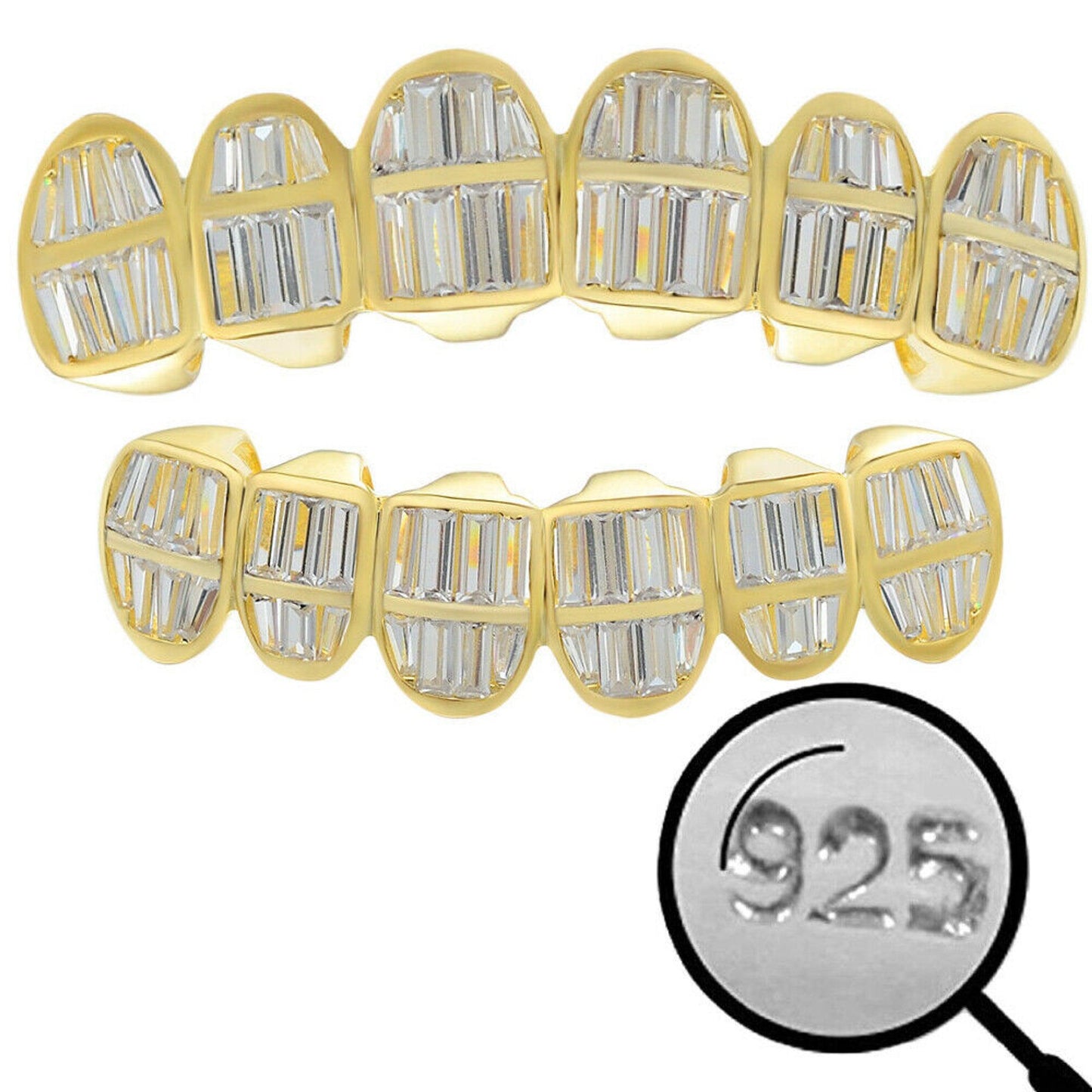 25 Silver White Gold Filled Baguette Diamond GRILLZ Teeth All Grills