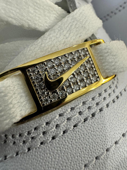 Iced 14k Gold Over 925 Silver Moissanite Swoosh Lace Locks Sneakers AF1 Jordan
