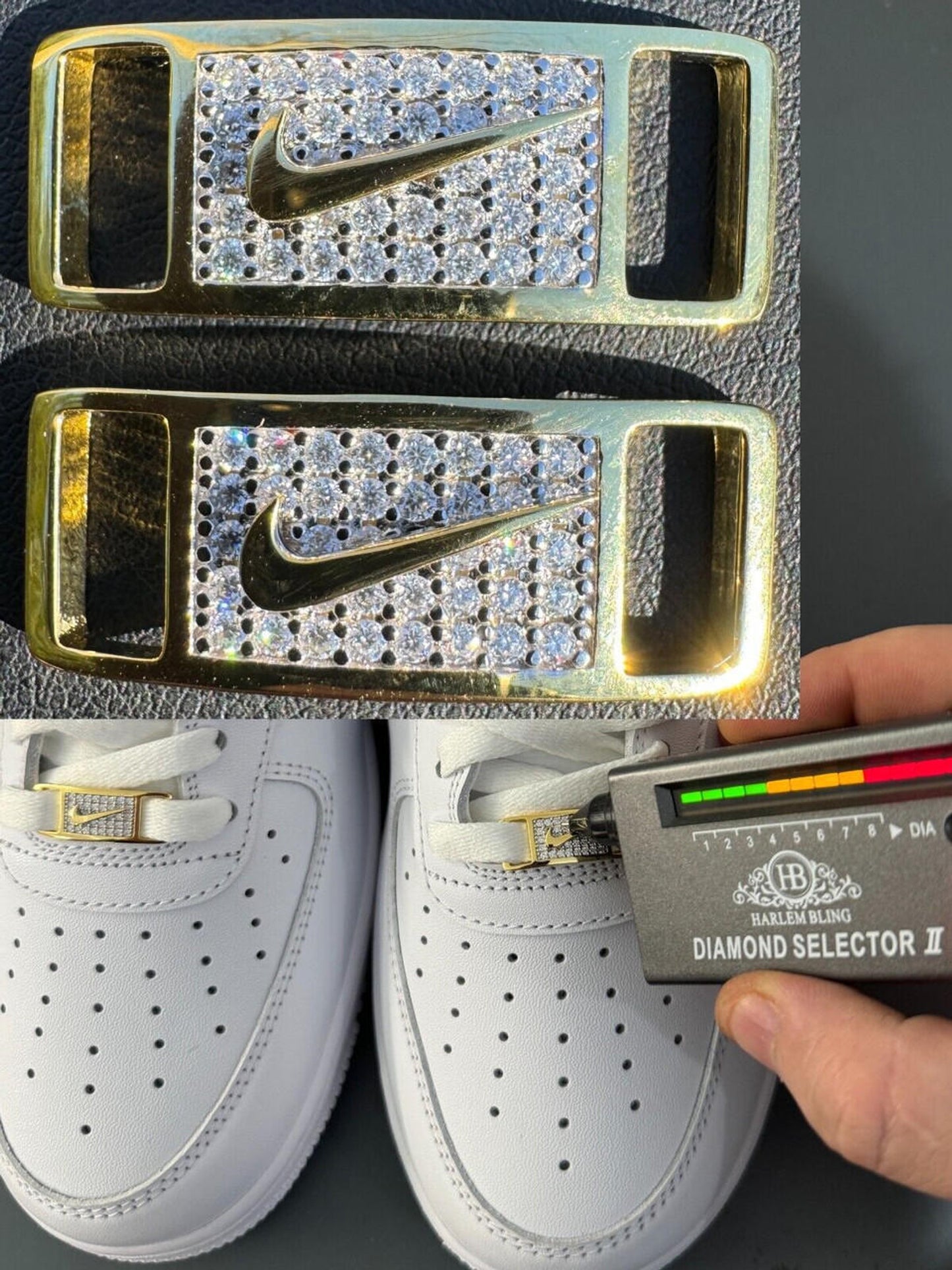 Iced 14k Gold Over 925 Silver Moissanite Swoosh Lace Locks Sneakers AF1 Jordan