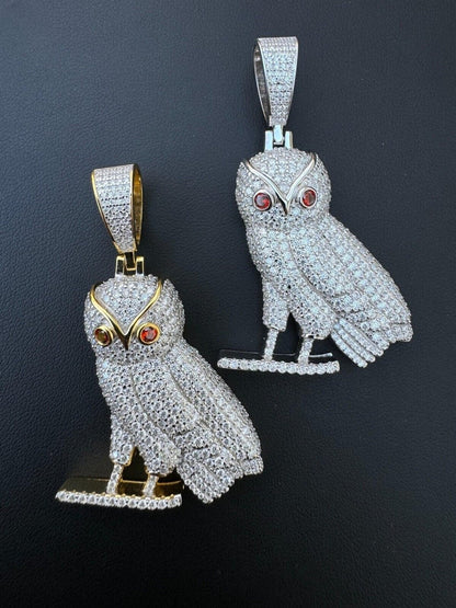 Iced MOISSANITE 925 Silver Gold Plated Hip Hop Owl Pendant Rapper Necklace