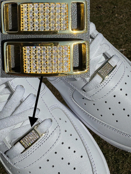 Iced Solid 14k Gold Over 925 Silver Lace Locks For Sneakers Nike AF1 Jordans Etc