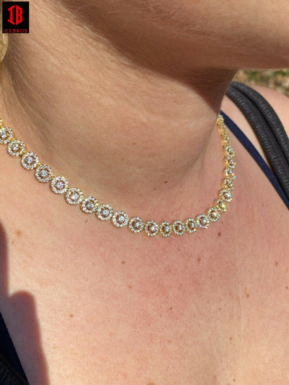 8mm 14k Gold Over Solid 925 Silver Tennis Chain Real Iced Flooded Out cz Diamond Choker