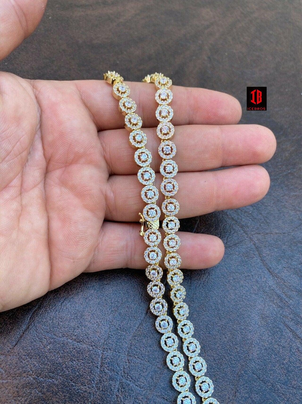 8mm 14k Gold Over Solid 925 Silver Tennis Chain Real Iced Flooded Out cz Diamond Choker