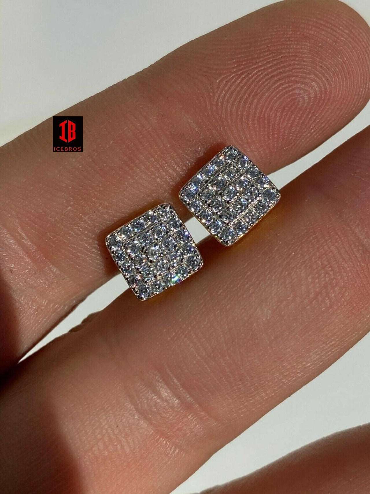 0.62ct VVS1 CVD Real Diamond Men's Solid 925 Silver Iced Hip Hop Square Earrings 8mm
