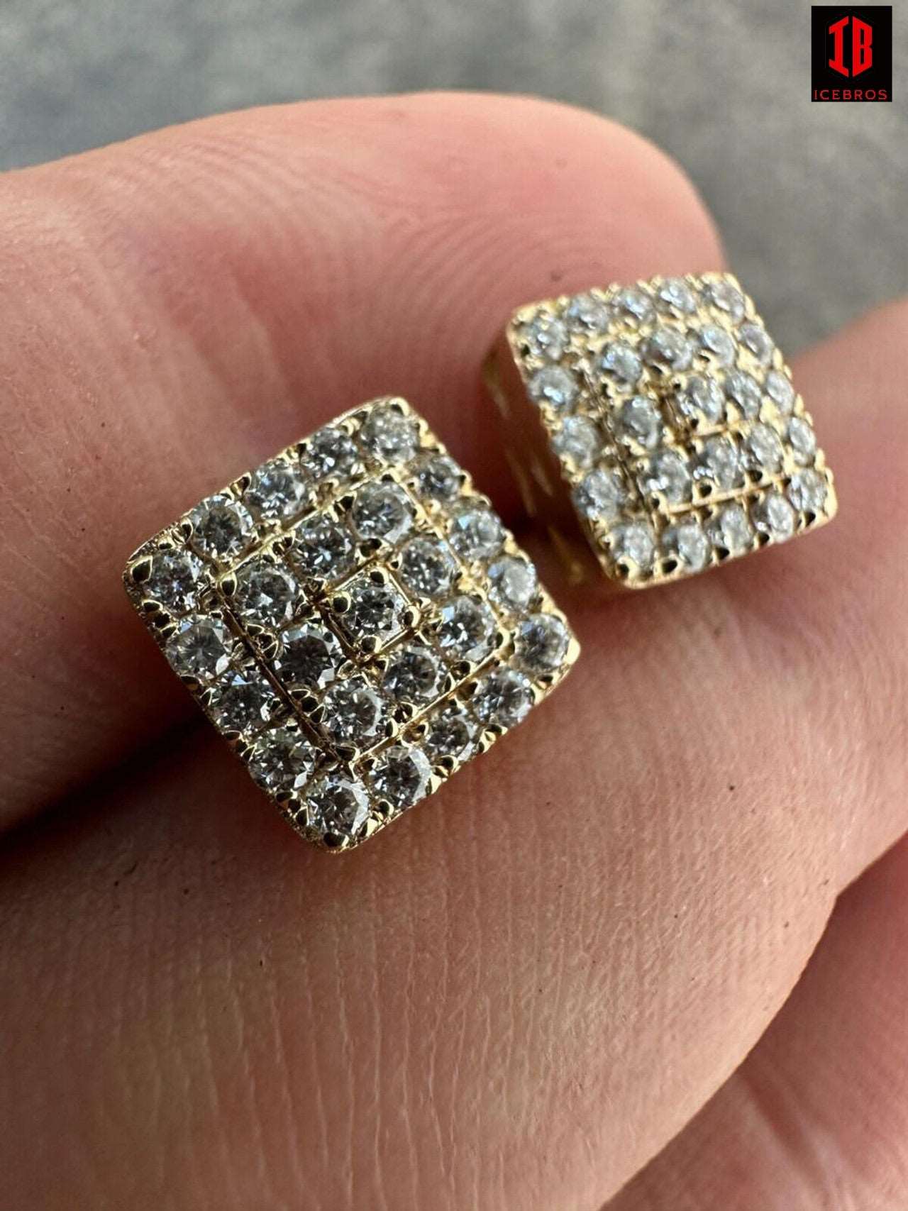 0.62ct VVS Real CVD Diamond Men's Solid 14k WHITE GOLD Iced Hip Hop Square Earrings