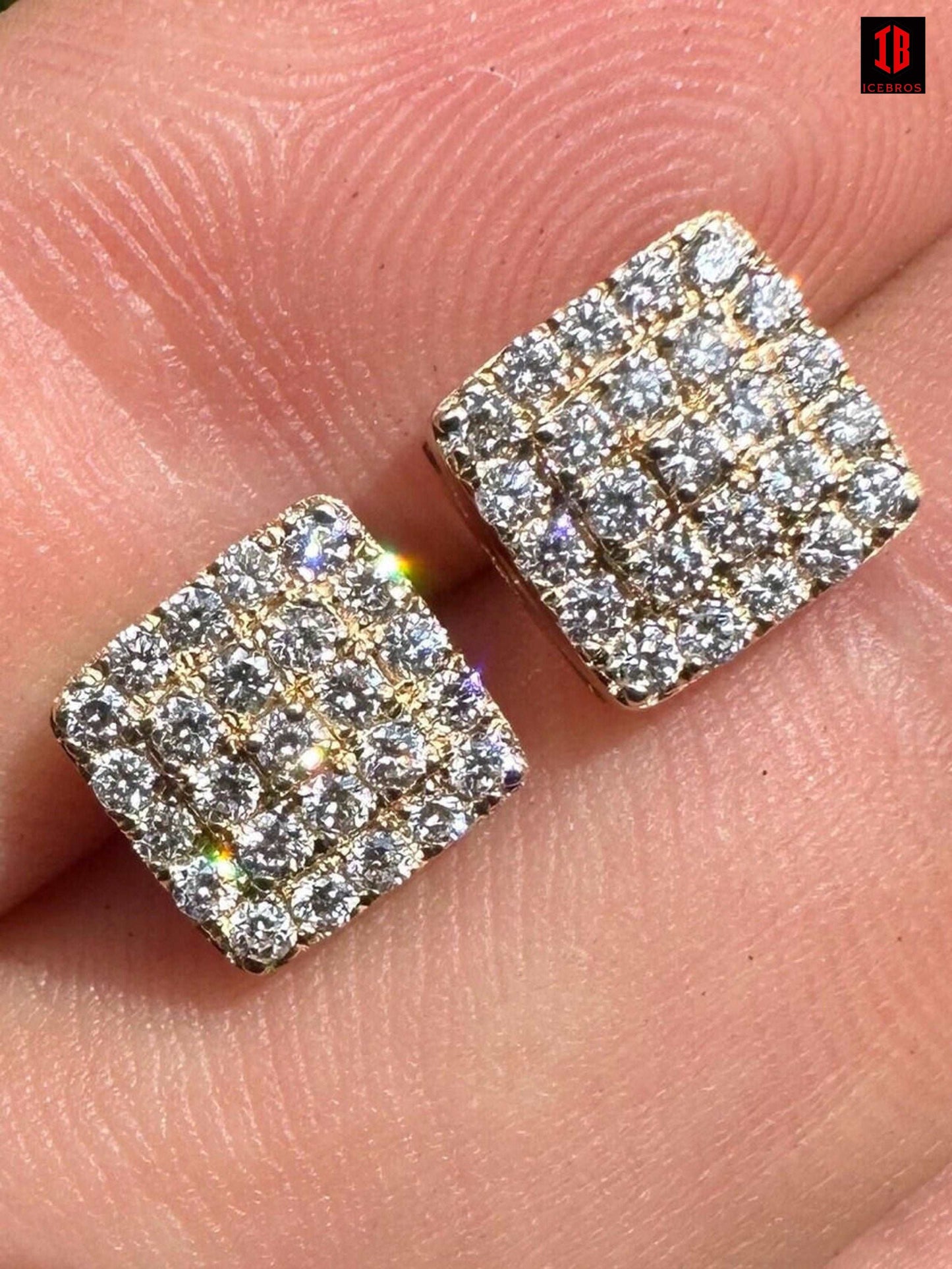 0.62ct VVS Real CVD Diamond Men's Solid 14k Yellow Gold Iced Hip Hop Square Earrings