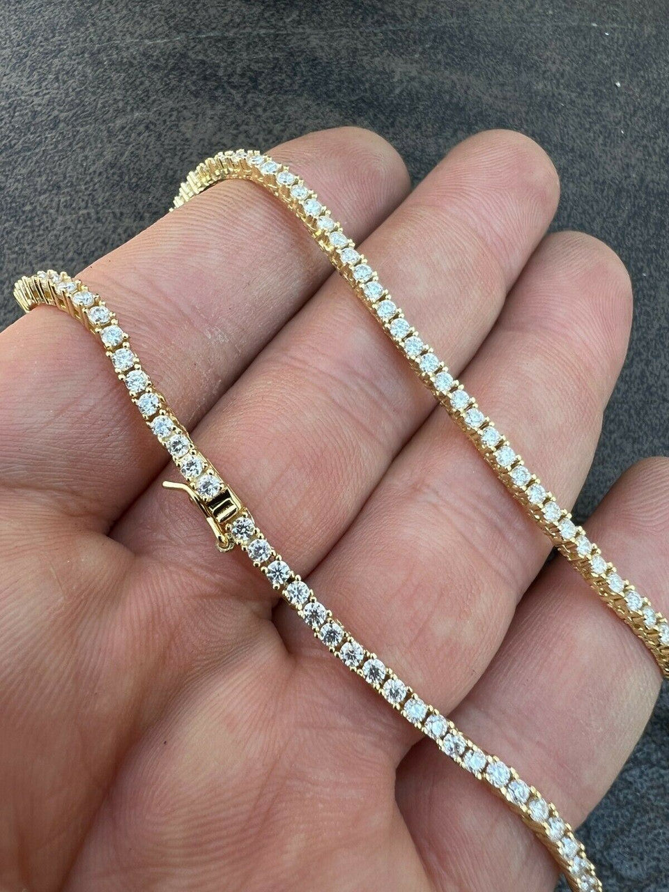 2mm 14k Gold Moissanite Diamond Micro Tennis Chain Necklace 925 Sterling Silver Chain
