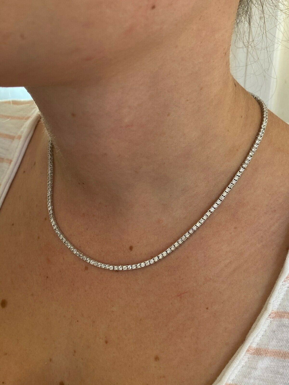 2mm White Gold Moissanite Diamond Micro Tennis Chain Necklace 925 Sterling Silver Chain
