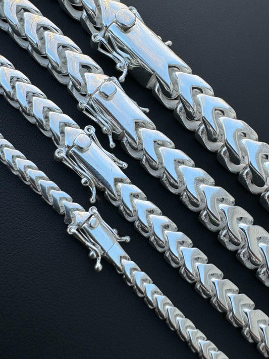BIG 4-10mm Handmade Franco Chain Necklace Or Bracelet Real 925 Silver Box Clasp