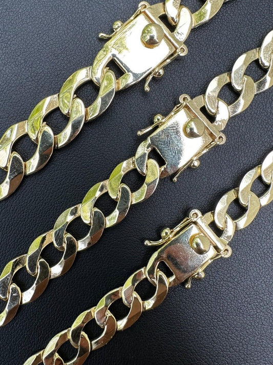Curb Cuban Link Chain Necklace Bracelet Real 14k Gold Plated 925 Silver Box Lock