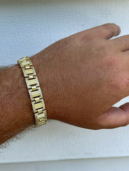 Mens Iced Presidential Bracelet 14k Yellow Gold Over Solid 925 Silver Diamonds!