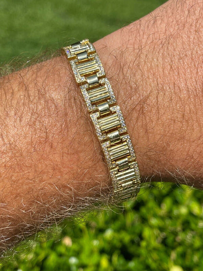 Mens Iced Presidential Bracelet 14k Yellow Gold Over Solid 925 Silver Diamonds!