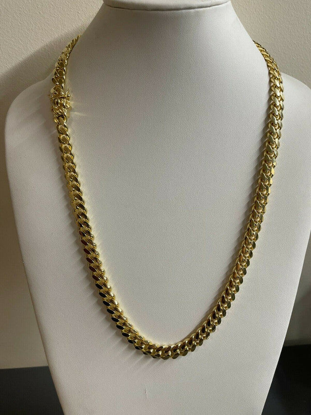 Men's Miami Cuban Link Chain 14k Gold Vermeil Solid 925 Silver Box Clasp 10mm