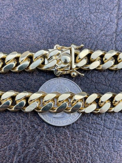 Men's Miami Cuban Link Chain 14k Gold Vermeil Solid 925 Silver Box Clasp 10mm