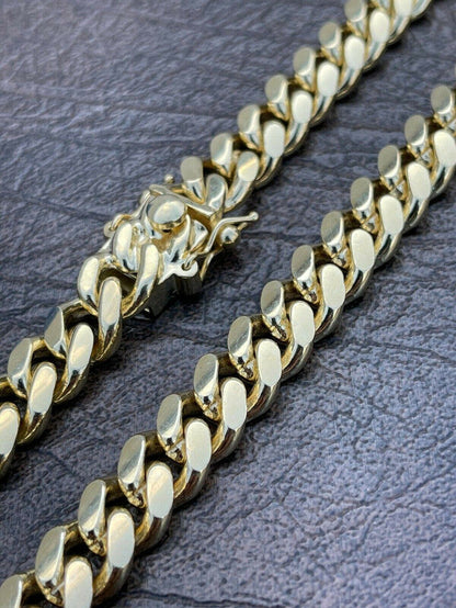 Men's Miami Cuban Link Chain 14k Gold Vermeil Solid 925 Silver Box Clasp 10mm