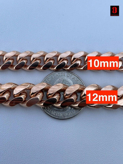 ROSE GOLD (LOBSTER CLASP) Mens Real Solid 925 Sterling Silver Miami Cuban Bracelet 5-12mm 7-9" Heavy Link