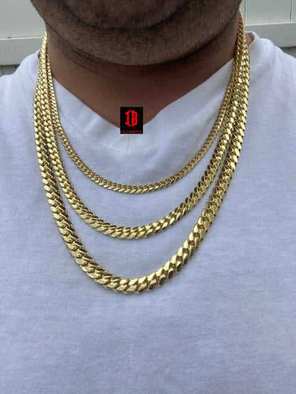 10k Men's Women's Real HEAVY Yellow Gold Miami Cuban Link Chain Box Lock Necklace 3mm-8.25mm