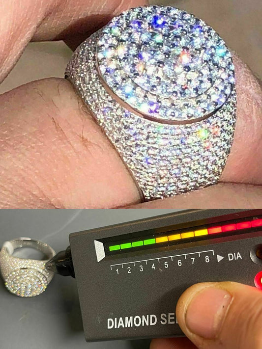 Men's Solid 925 Sterling Silver MOISSANITE Passes Diamond Tester Cluster Pinky RING