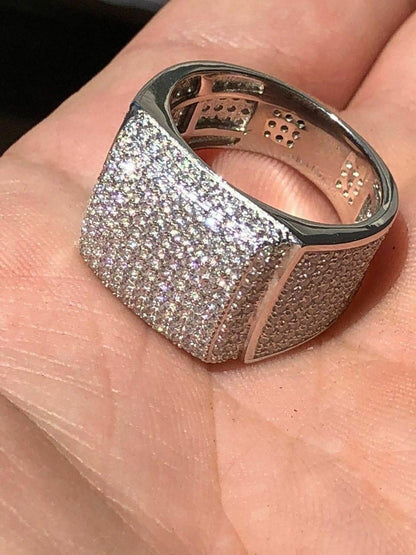 Men's 925 Sterling Silver MOISSANITE Iced Square Pinky Box RING