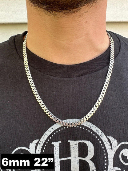 Miami Cuban Link Chain Necklace Box Lock 925 Silver Rhodium Coated (6-12mm)