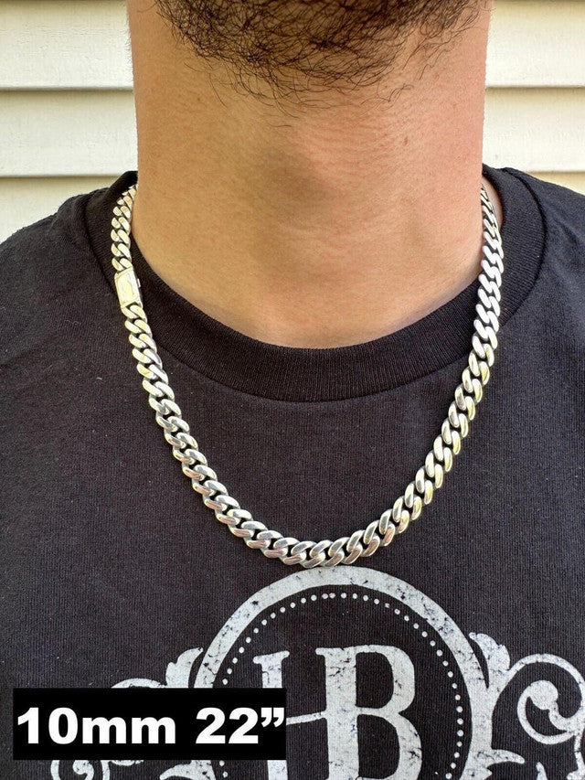 Miami Cuban Link Chain Necklace Box Lock 925 Silver Rhodium Coated (6-12mm)