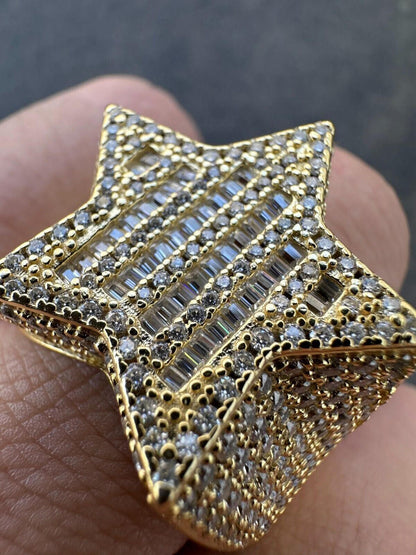 STAR RING For MEN, Moissanite Diamond Tester, Iced Baguette Star Ring, 14k Gold & 925 Silver Moissanite Ring for Engagement, Trendy Jewelry