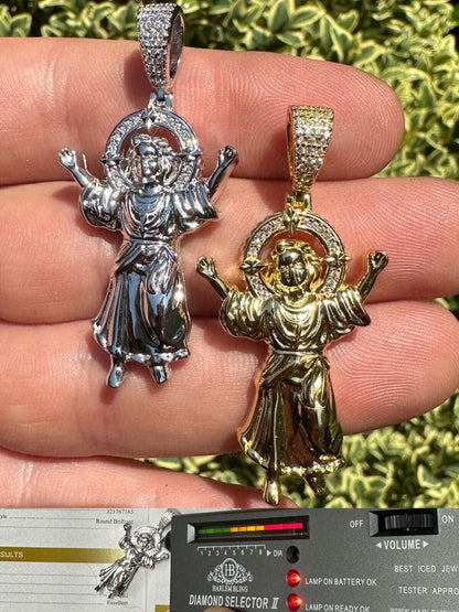 MOISSANITE Iced Santo Niño de Atocha Baby Jesus Pendant Necklace Solid 925 Silver