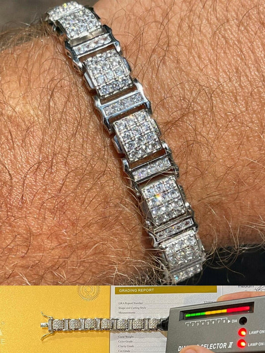 MOISSANITE Mens 11mm Iced Presidential Bracelet Solid 925 Sterling Silver Blingy