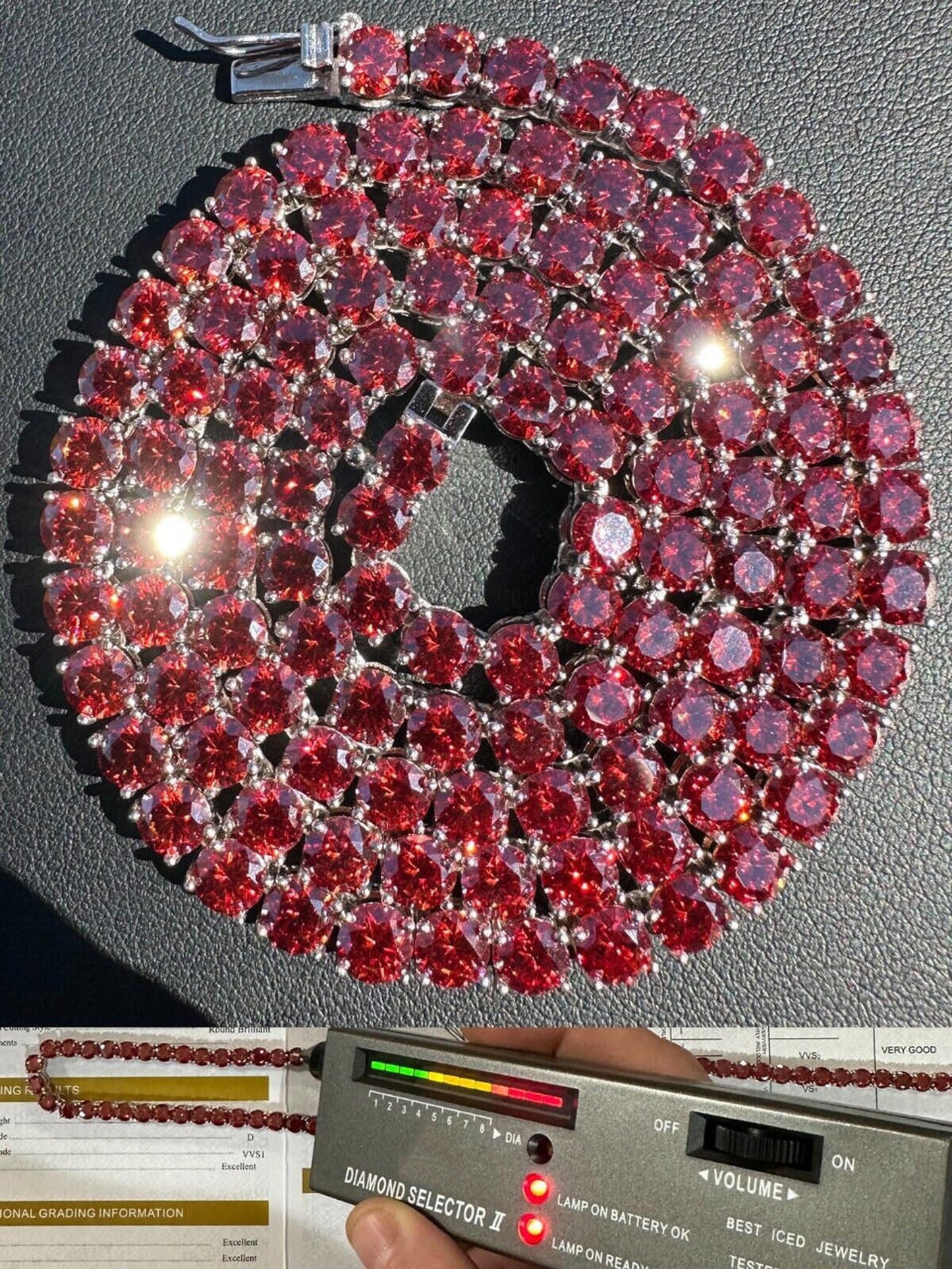 icebros Iced Ruby Red MOISSANITE 3mm Tennis Bracelet 925 Silver Pass Diamond Test (3mm-5mm)