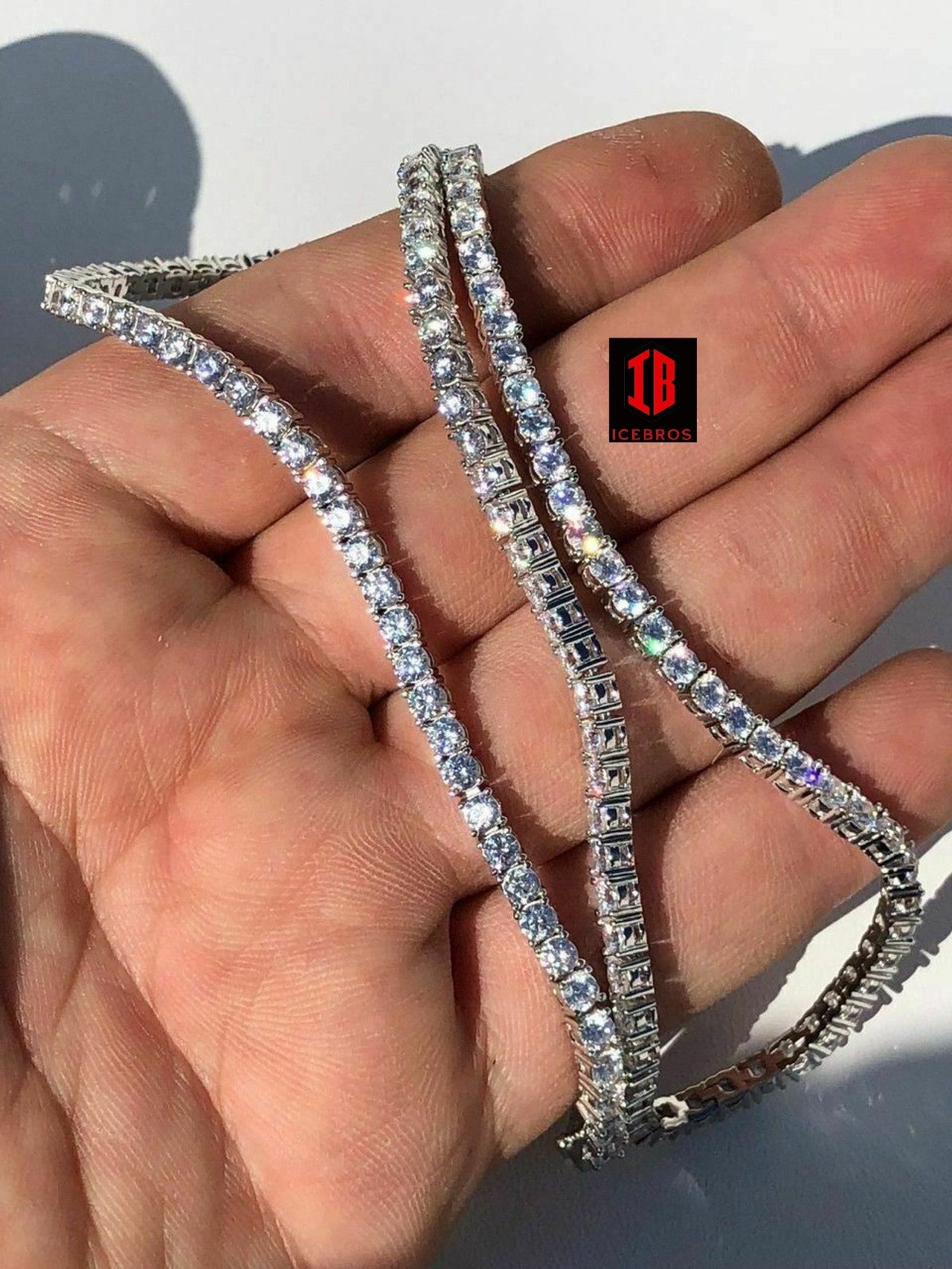 Iced Out Tennis Chain Real SOLID 925 Sterling Silver Single Row ICED CZ Necklace 3-7mm