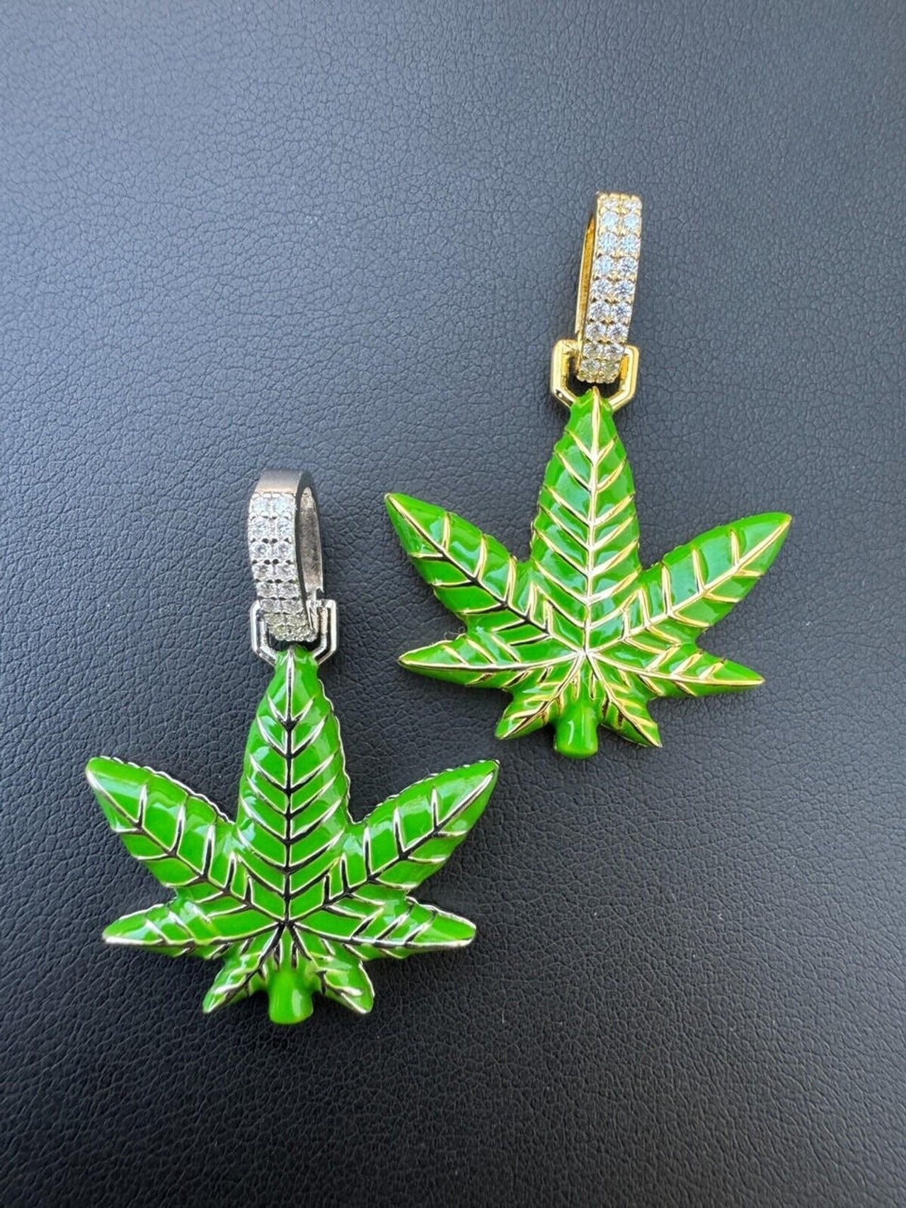 Marijuana Pendant Moissanite 925 Silver Marijuana Weed Leaf Pendant Necklace