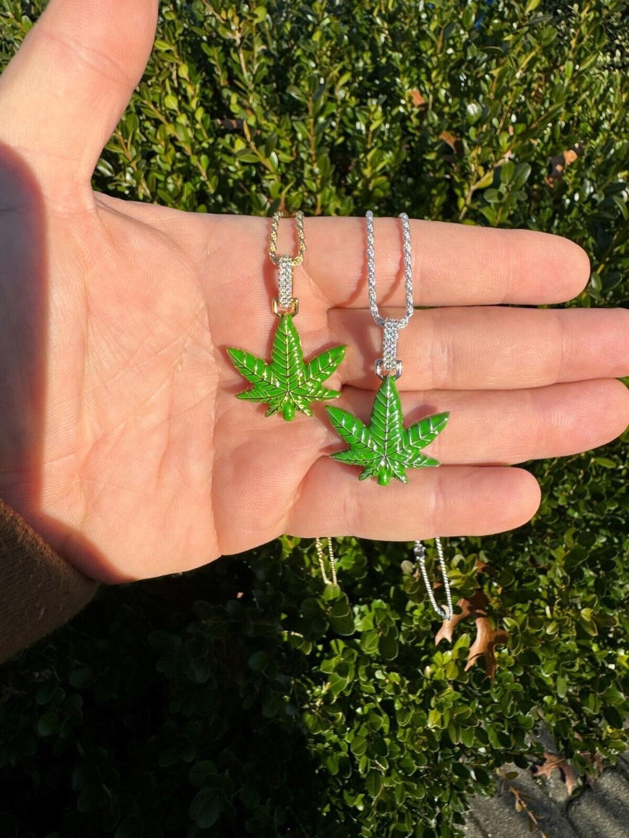 Marijuana Pendant Moissanite 925 Silver Marijuana Weed Leaf Pendant Necklace