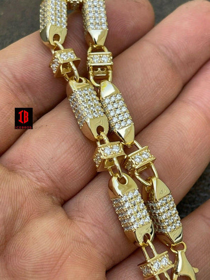 Men Bullet Chain 14k Gold Over Real 925 Silver Iced Flooded Out Hip Hop Necklace (WHITE GOLD)