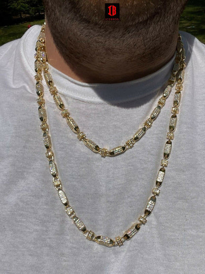 Men Bullet Chain 14k Gold Over Real 925 Silver Iced Flooded Out Hip Hop Necklace (YELLOW GOLD)