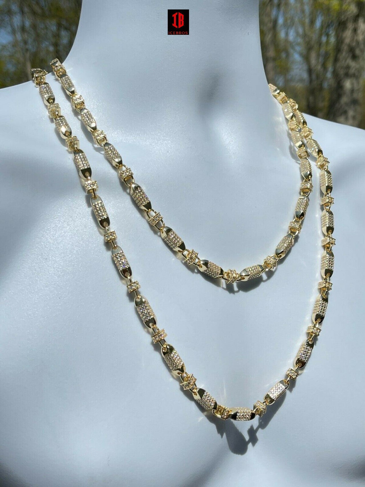 Men Bullet Chain 14k Gold Over Real 925 Silver Iced Flooded Out Hip Hop Necklace (YELLOW GOLD)