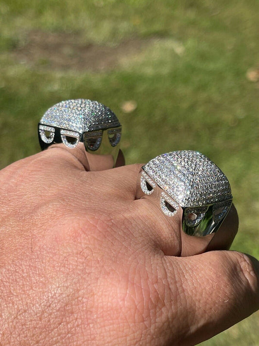 Men Real Solid 14K 925 Sterling Silver Hip Hop Ring Big Iced Diamond Huge 23mm Pinky (CZ)